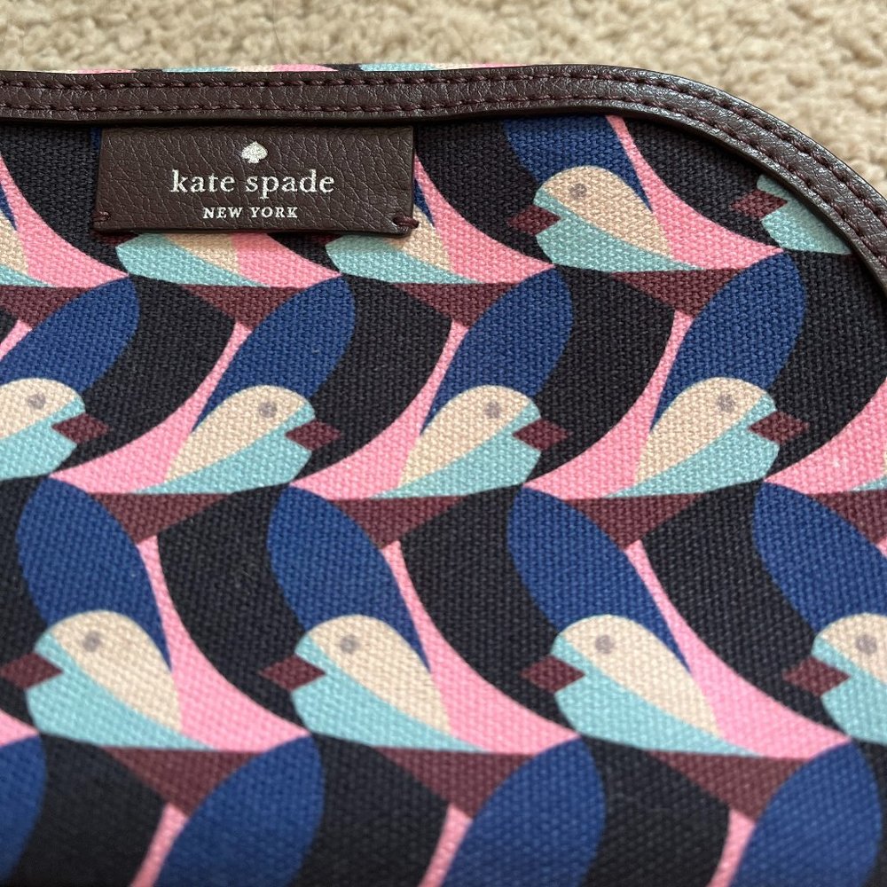 Kate Spade *Geo Bird* Dome Canvas Travel Case | Makeup Bag | Pen Pouch | EUC - Picture 7 of 10